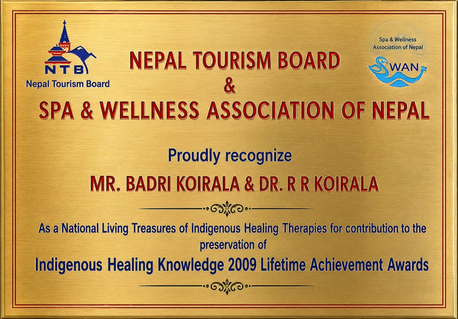 Best Wellness Centre award from Nepal Tourism Board